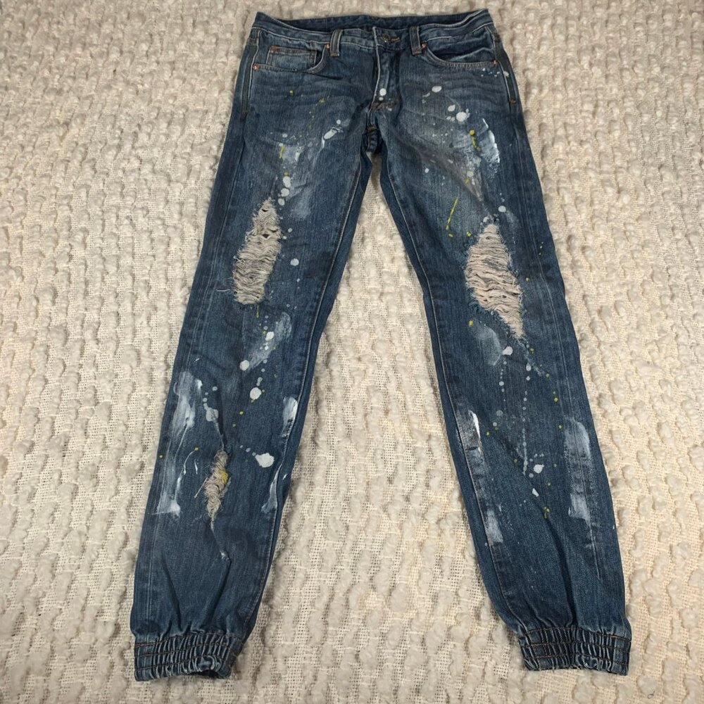 HARDLY EVER JEANS JOGGERS SIZE‎ 30 PAINT DISTRESSED STRAIGHT LEG